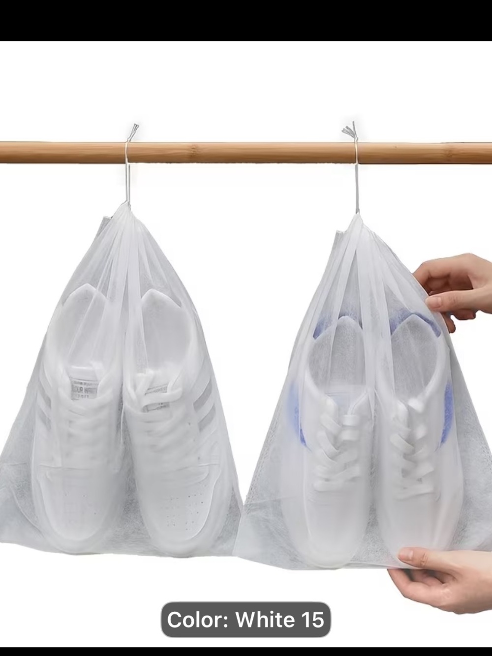 Set of 15 White Drawstring Shoe/Bag  Bags 15x12.6 - Picture 3 of 5
